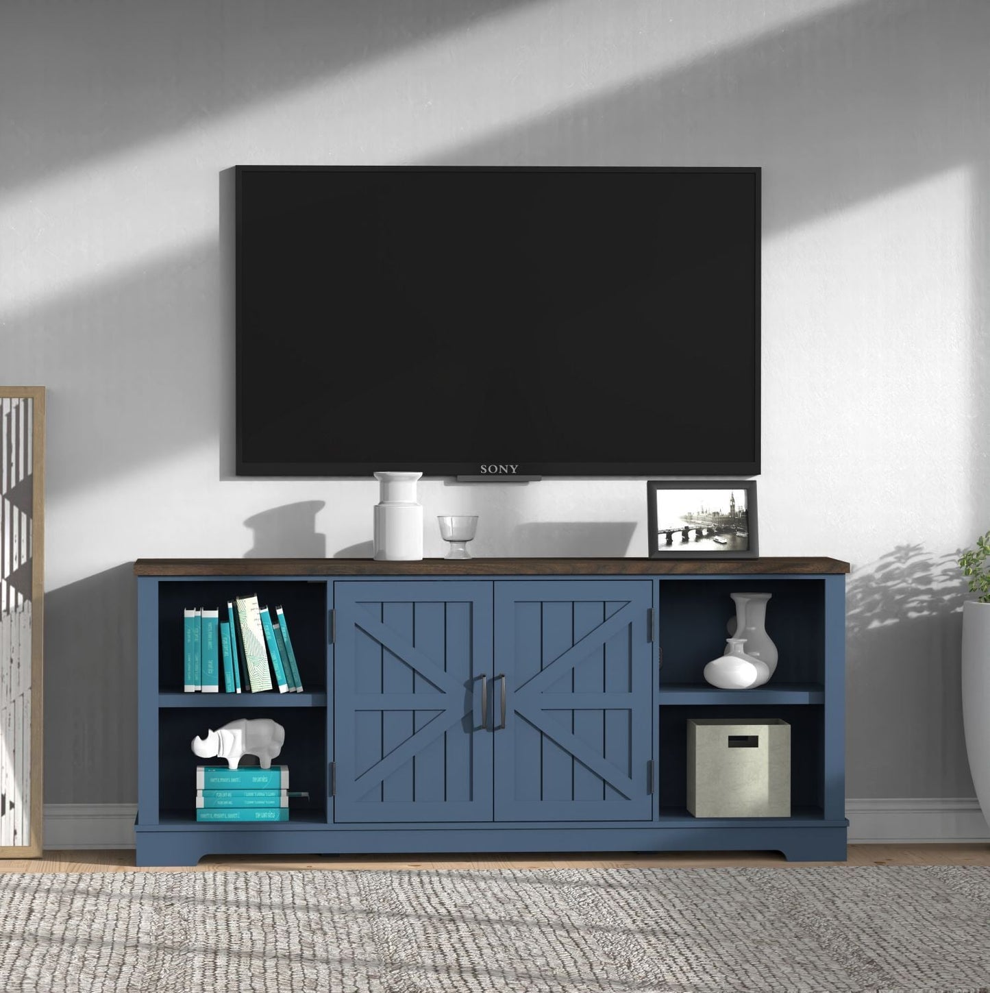 80" TV Mid-Century TV Stand, Blue (view 2)