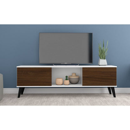Mid-Century TV Stand, White, Nut Brown