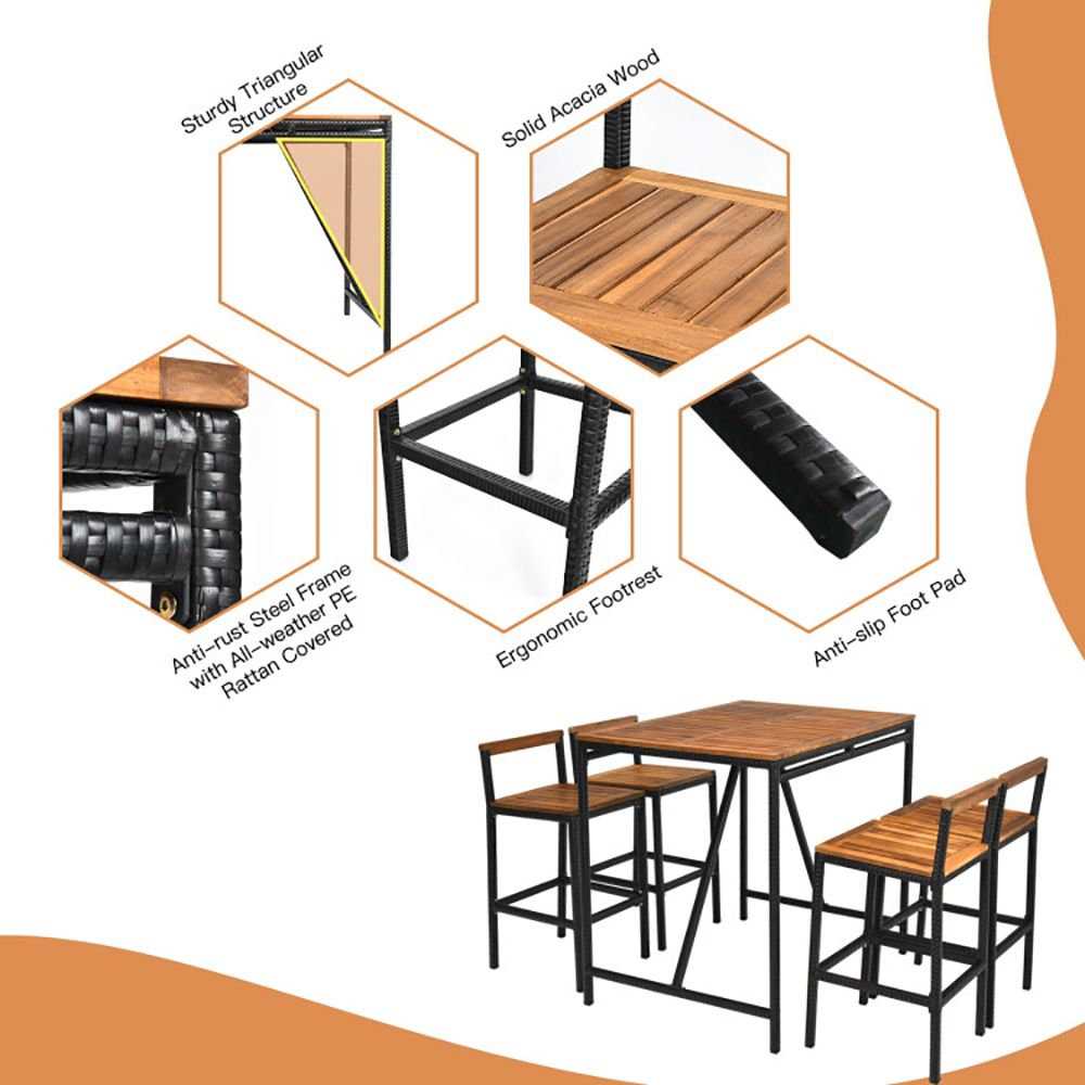 5 Pieces Outdoor Acacia Wood and PE Rattan Bar Set (view 10)