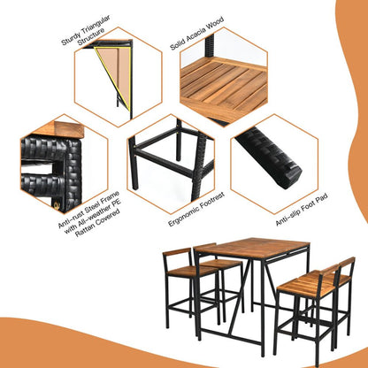 5 Pieces Outdoor Acacia Wood and PE Rattan Bar Set (view 10)