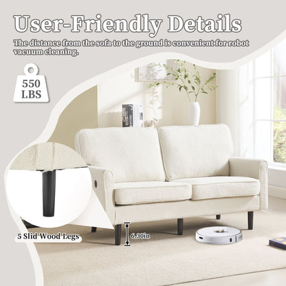 Solid Wood 3-Seat Mid-Century Sofa, Beige, Compact (view 6)