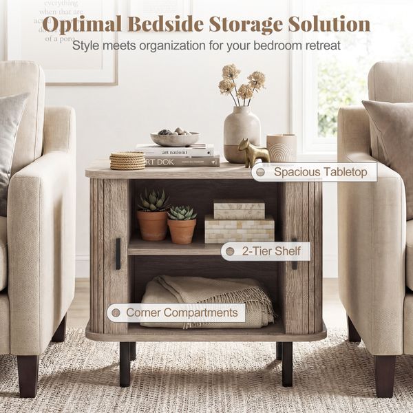 Sliding Tambour Door Nightstand with Open Shelf view 7