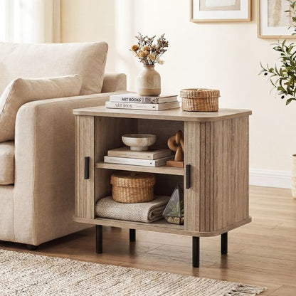 Sliding Tambour Door Nightstand with Open Shelf view 2