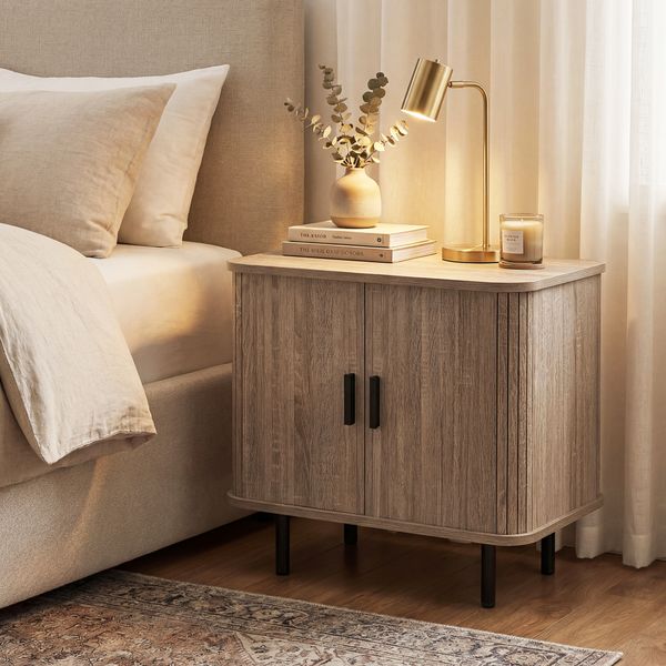 Sliding Tambour Door Nightstand with Open Shelf view 3
