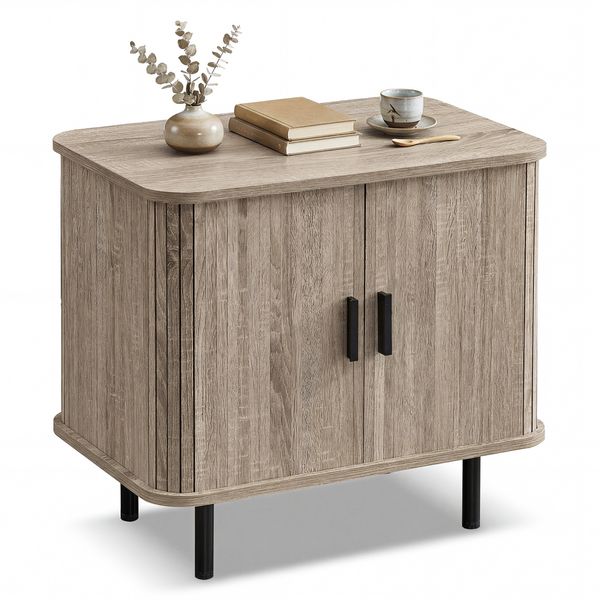 Sliding Tambour Door Nightstand with Open Shelf view 1