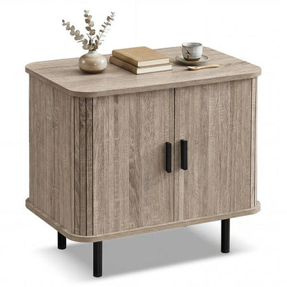 Sliding Tambour Door Nightstand with Open Shelf view 1