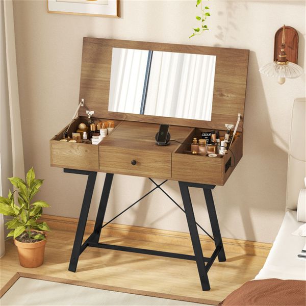 38 Inch Flip Top Vanity Desk with USB C Charging Station view 1