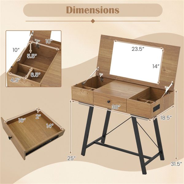 38 Inch Flip Top Vanity Desk with USB C Charging Station view 6