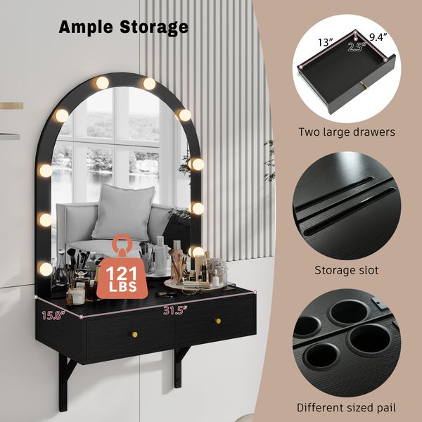 Wall Mounted LED Makeup Vanity with Power Outlet and USB view 6