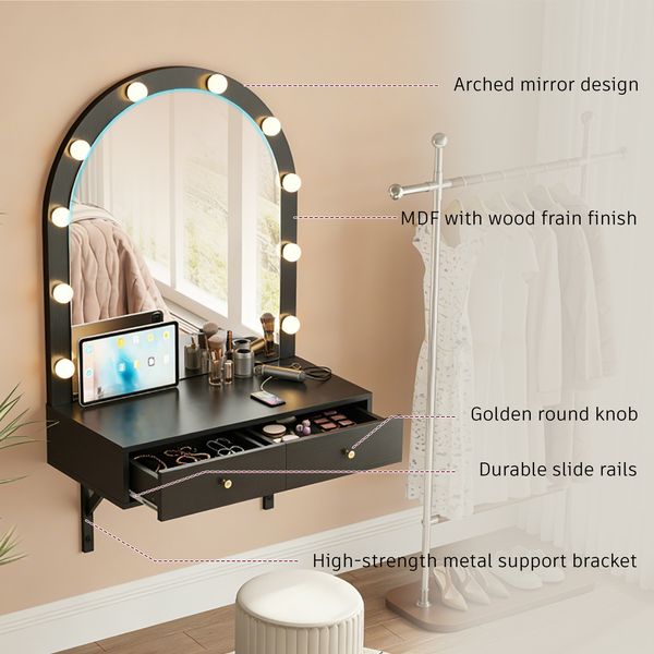 Wall Mounted LED Makeup Vanity with Power Outlet and USB view 2