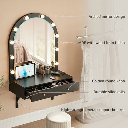 Wall Mounted LED Makeup Vanity with Power Outlet and USB view 2
