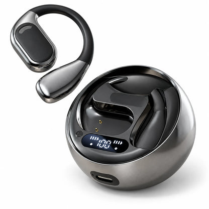 Black / Graphite M76 earbuds and round LED charging cradle