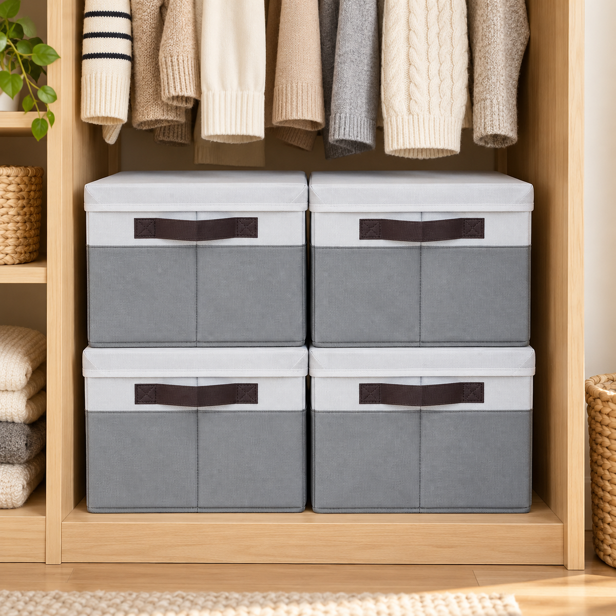 Lidded Storage Bins · Set of 4 — hero context; illustrative room styling, props not included
