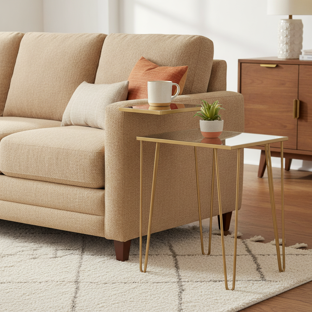 Mirrored Side Tables in a styled room; decor not included