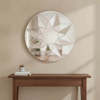 3D Round Wall Mirror in a styled room; decor not included