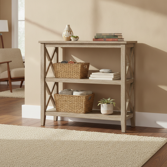 Tall Bookcase in a styled room; decor not included