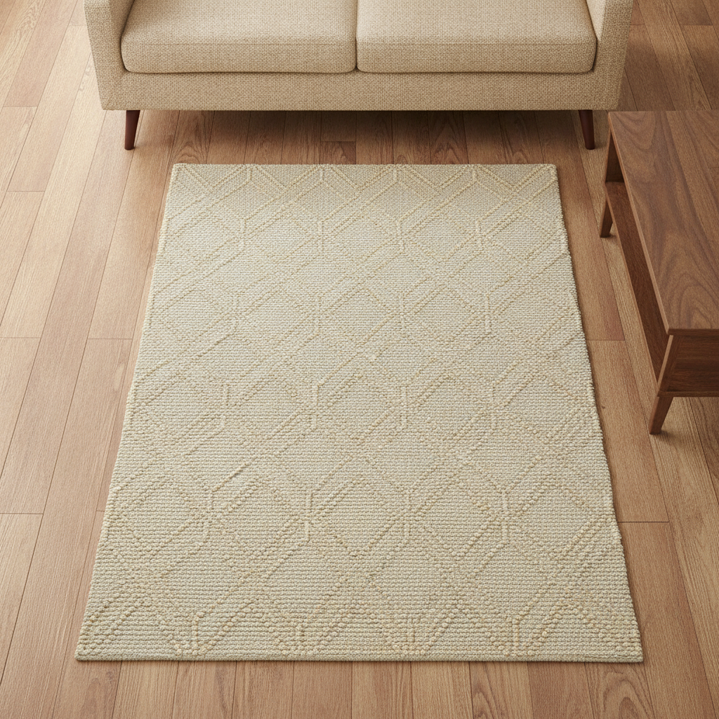 Small Geometric Rug in a styled room; decor not included