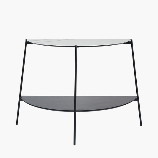 Marble-Look and Black Metal Console Table