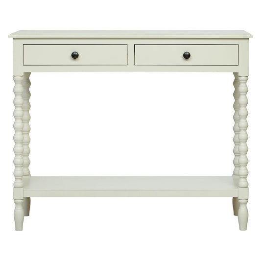 Ivory Two-Drawer Console Table, Bobble Legs