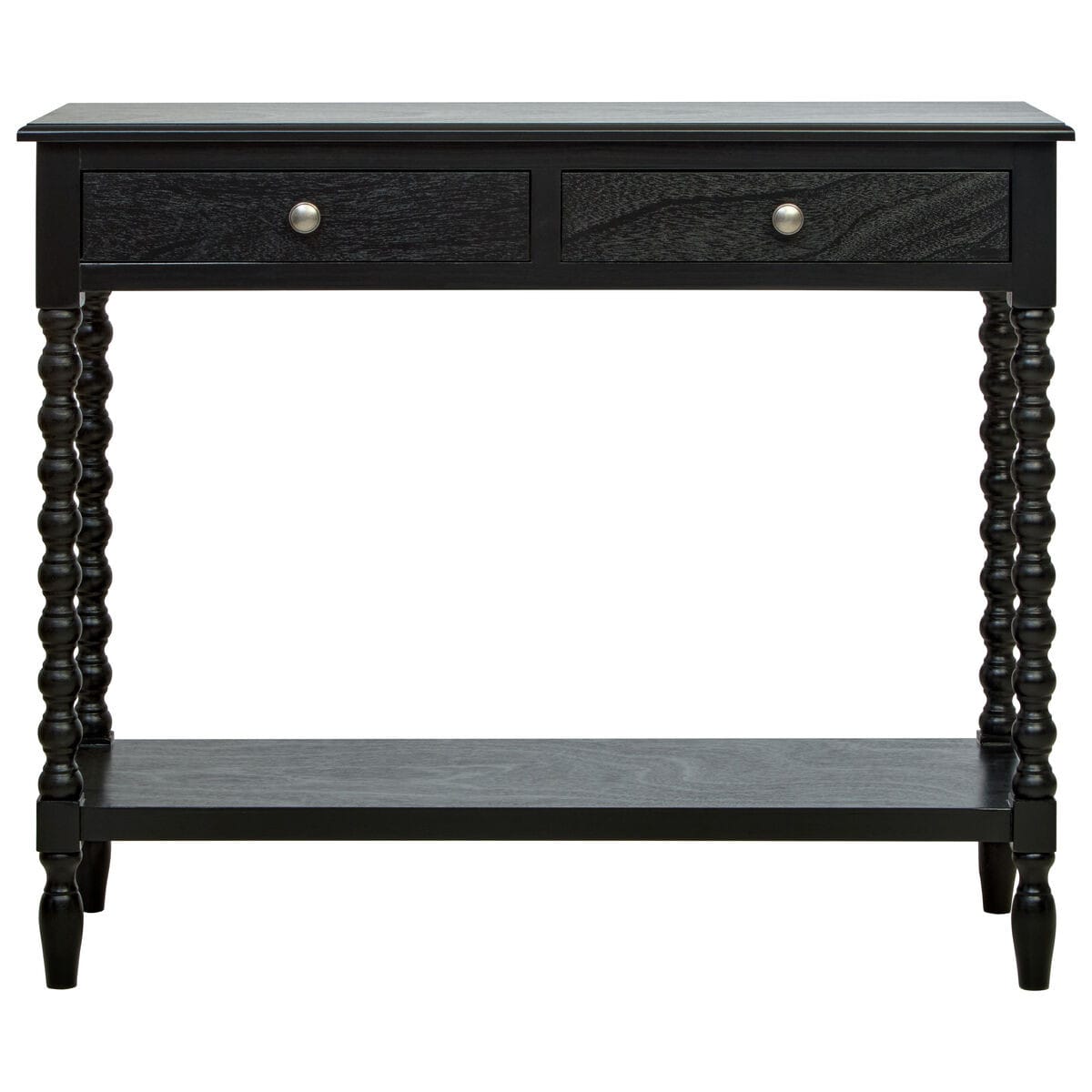 Black Two-Drawer Console Table, Bobble Legs