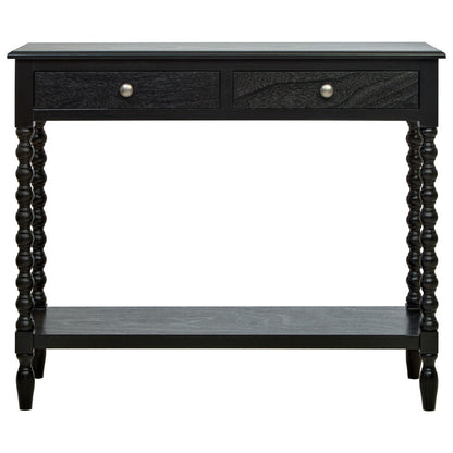 Black Two-Drawer Console Table, Bobble Legs