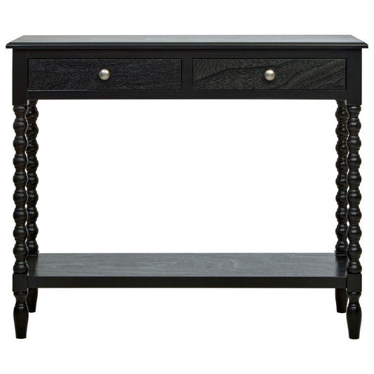 Black Two-Drawer Console Table, Bobble Legs