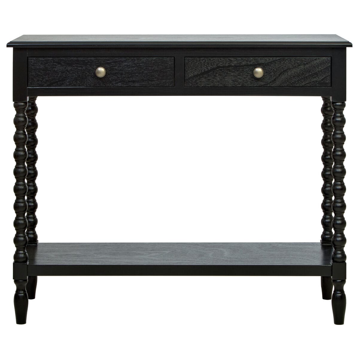 Black Two-Drawer Console Table, Bobble Legs