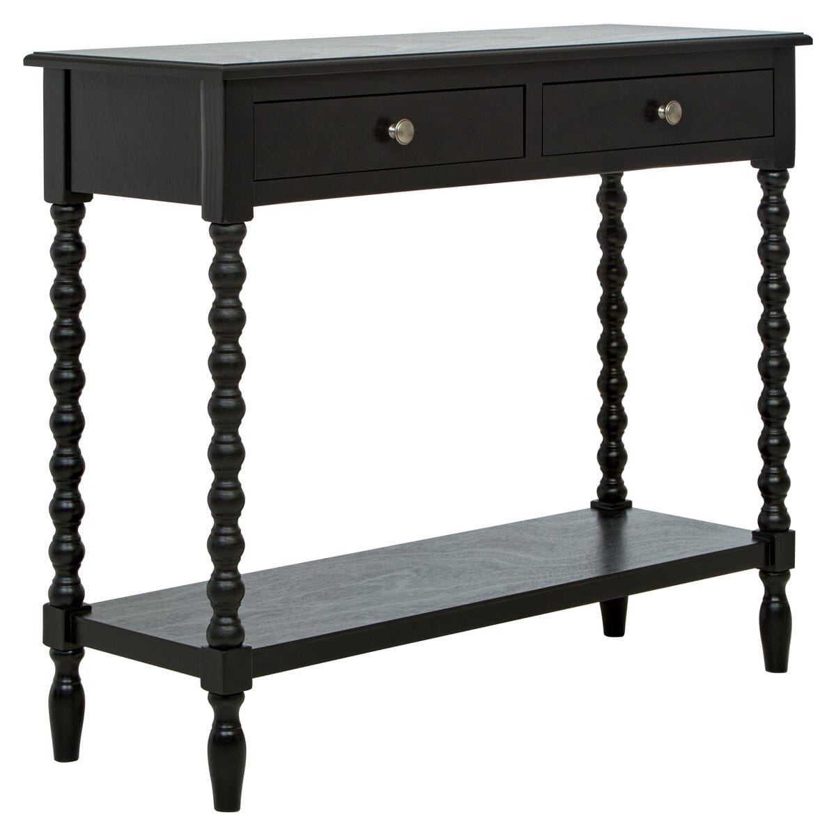 Black Two-Drawer Console Table, Bobble Legs
