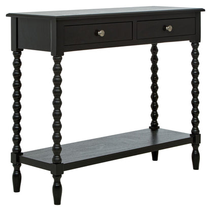Black Two-Drawer Console Table, Bobble Legs