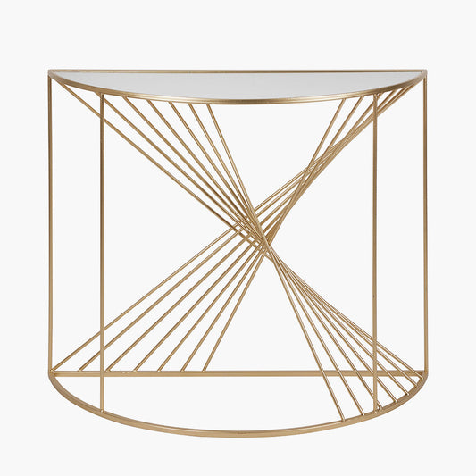 Glass and Gold Half-Moon Console Table