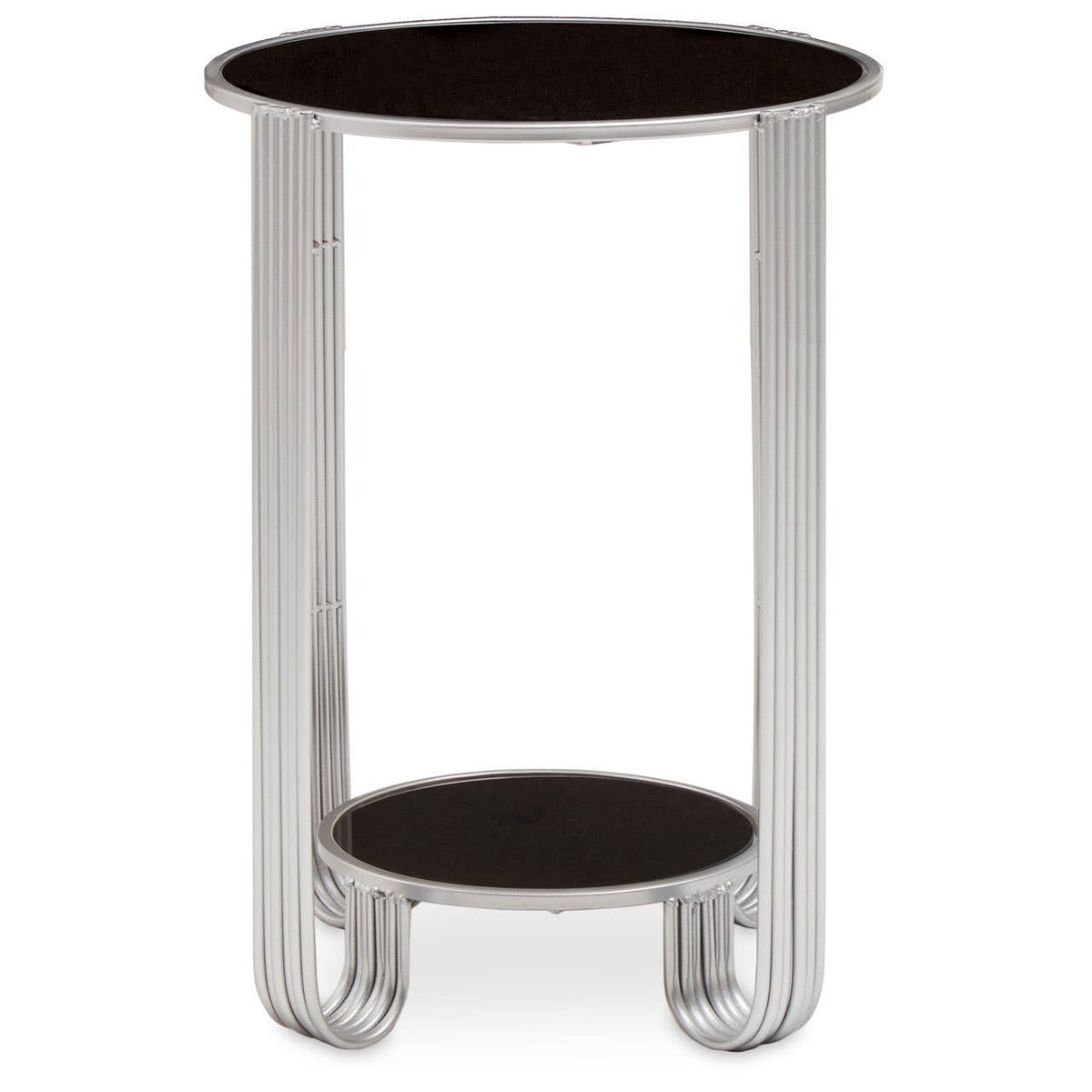 Round Black Mirror End Table, close-up detail