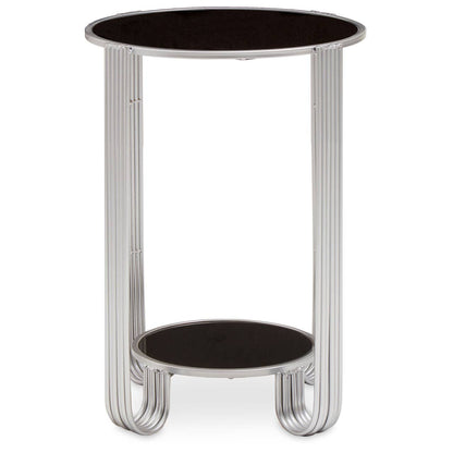 Round Black Mirror End Table, close-up detail