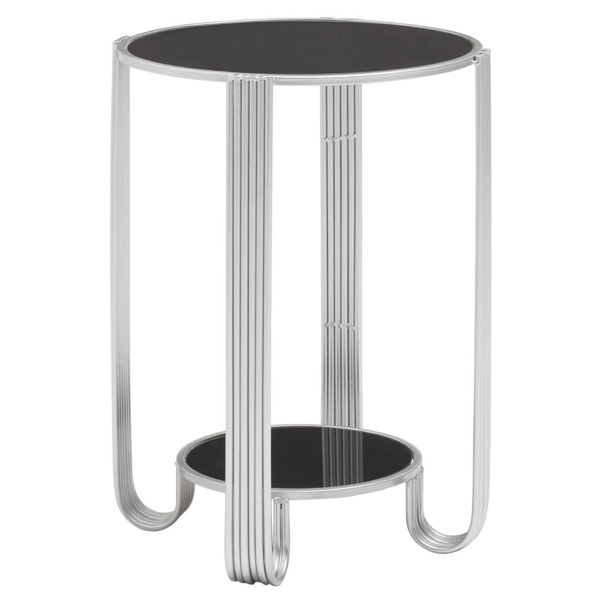 Round Black Mirror End Table on a white background
