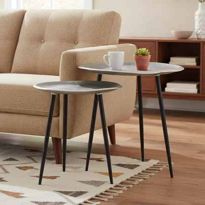 Oak-Look Side Tables, Set of 2 in a styled room; decor not included