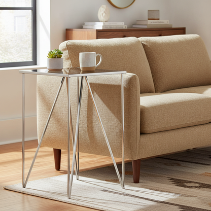 Triangular Side Table in a styled room; decor not included