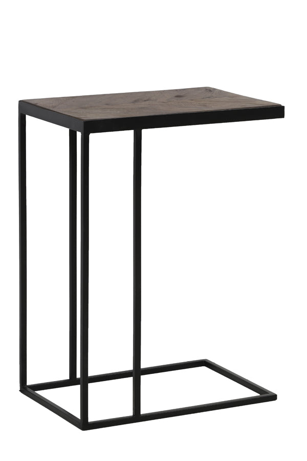 Mango Wood Side Table, Brown-Black on a white background