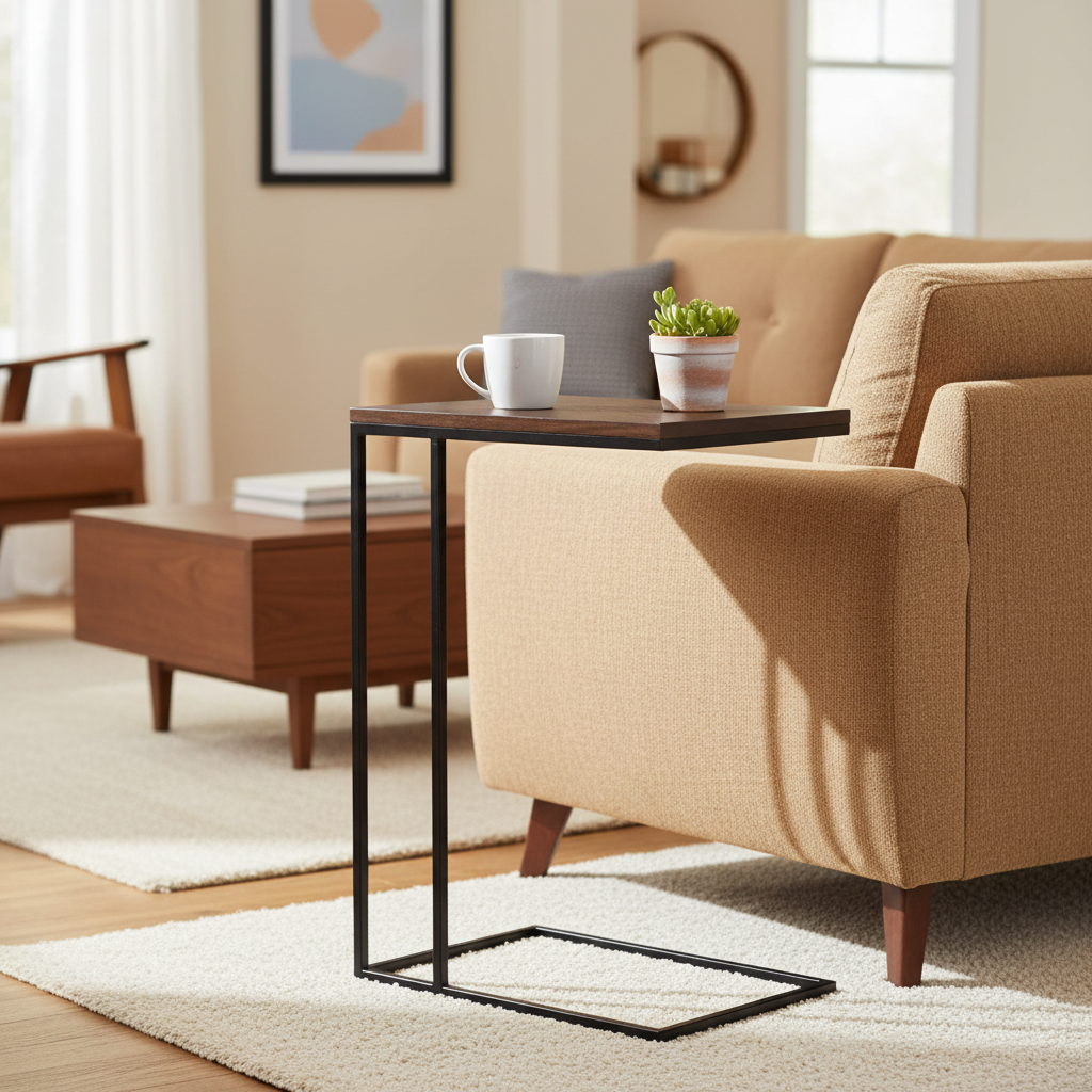 Mango Wood Side Table, Brown-Black in a styled room; decor not included