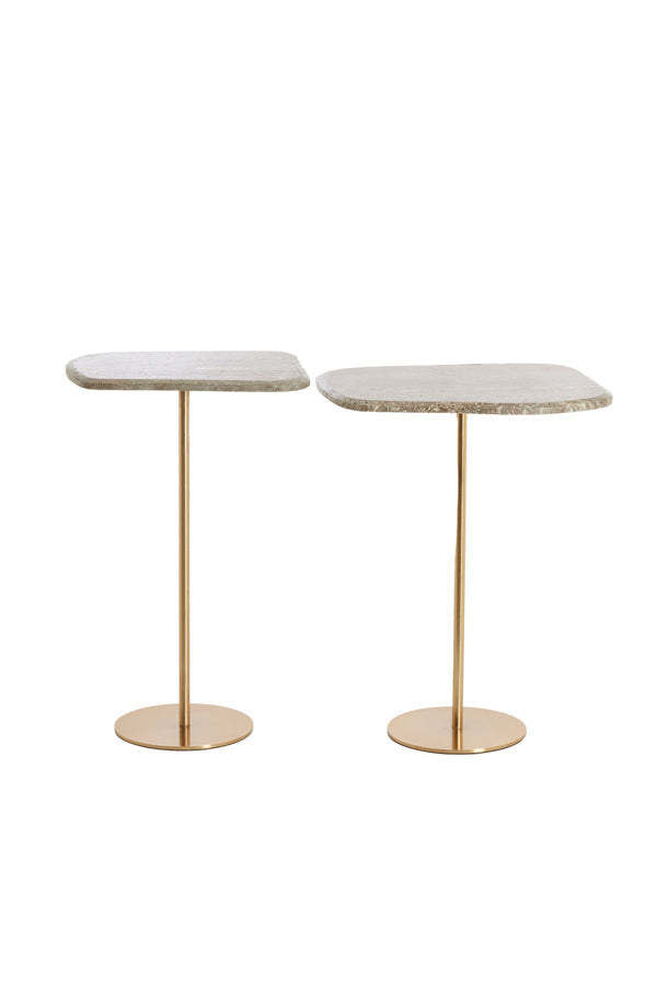 Travertine-Look Side Tables, Set of 2 on a white background