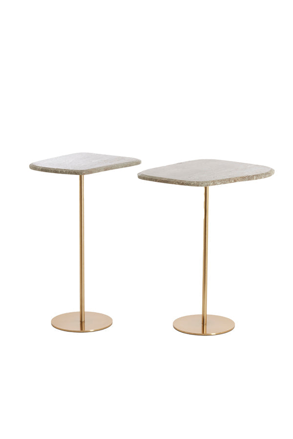 Travertine-Look Side Tables, Set of 2, close-up detail