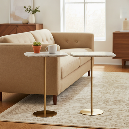 Travertine-Look Side Tables, Set of 2 in a styled room; decor not included