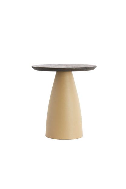 Oiled Wood and Beige Side Table