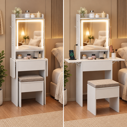 expandable vanity product view on a warm beige backdrop