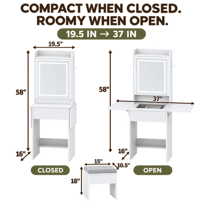 expandable vanity size guide and dimensions
