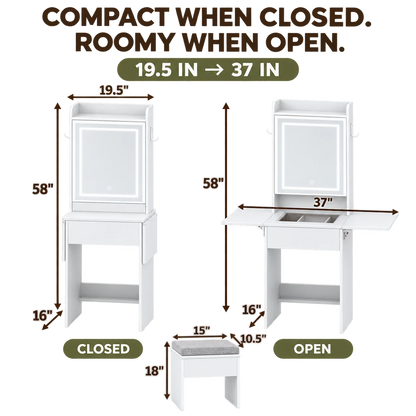 expandable vanity size guide and dimensions