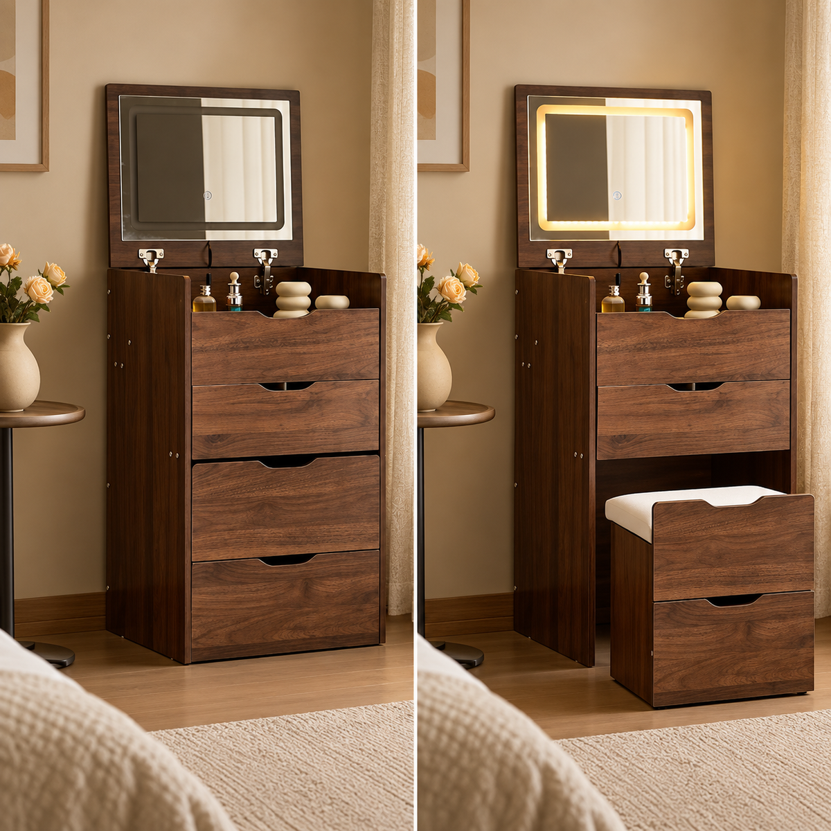 3 in 1 vanity product view on a warm beige backdrop