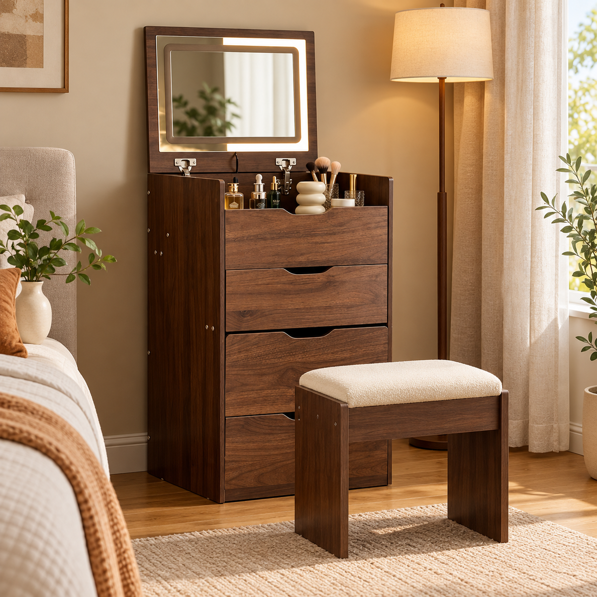 3 in 1 vanity in a warm home setting