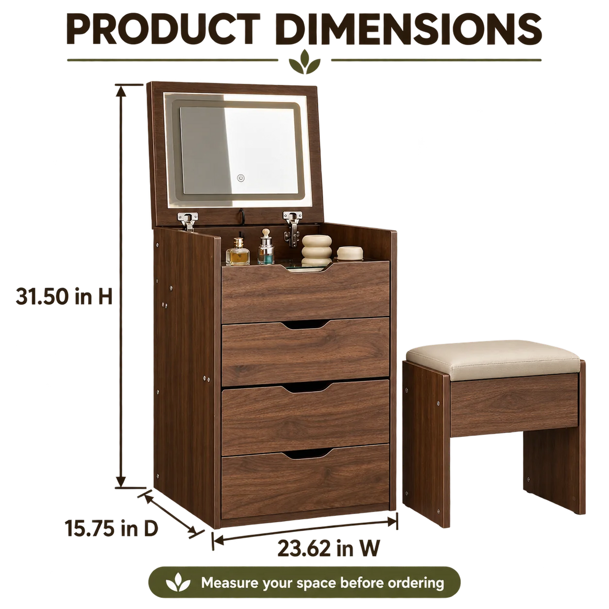 3 in 1 vanity size guide and dimensions