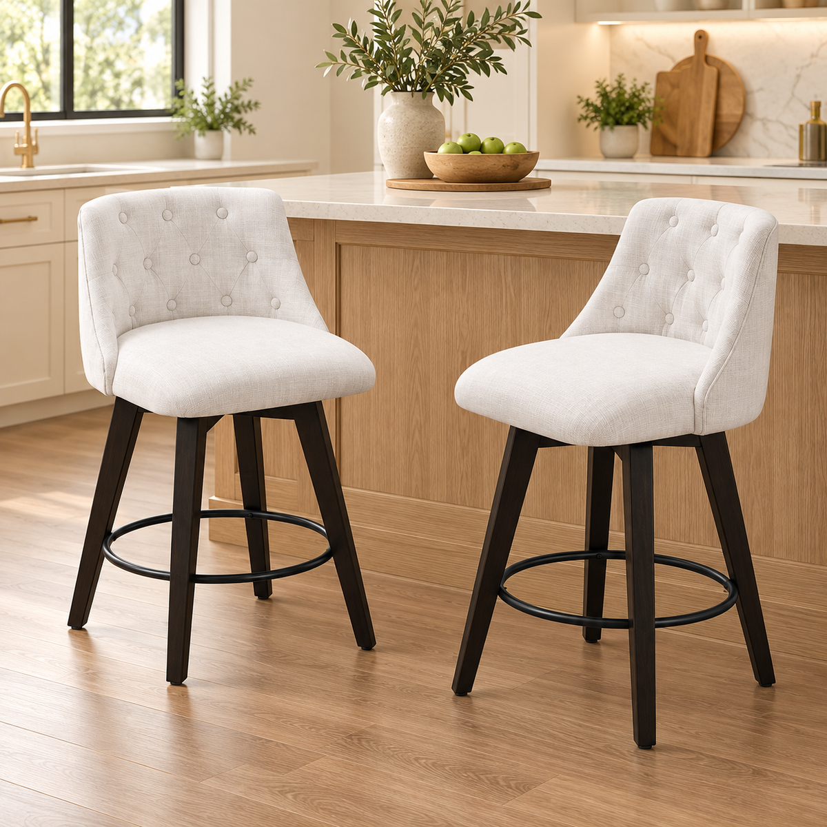 stain resistant stools product view on a warm beige backdrop