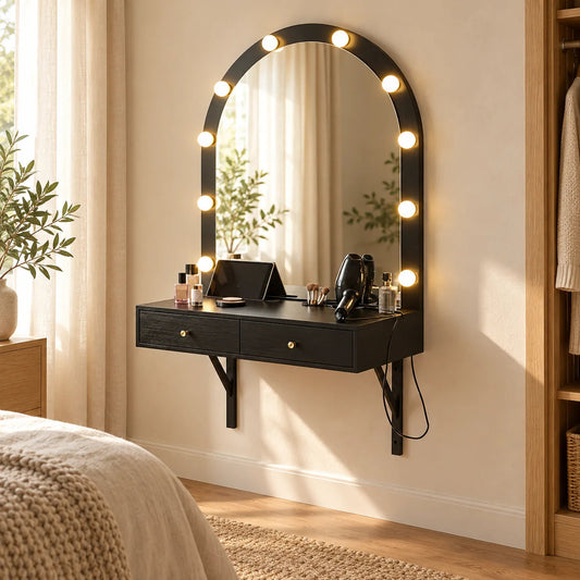 wall vanity in a warm home setting