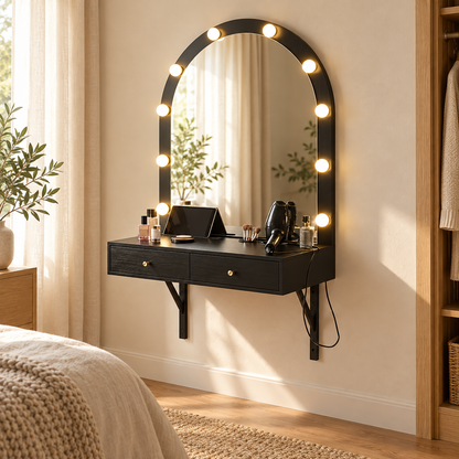 wall vanity in a warm home setting